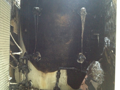 Brandspuren am Tank in der St. Martins Therme