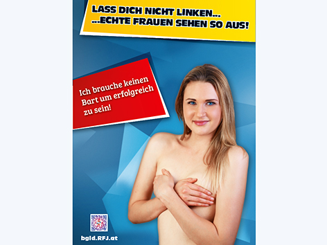 Nackte Frau mit verschränkten Armen vor den Brüsten der "Echte Frauen"-Kampagne des RFJ