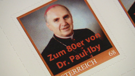 Altbischof Paul Iby auf einer Briefmarke