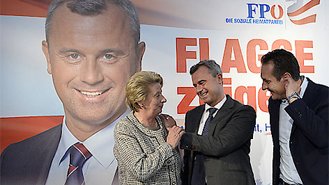 Ursula Stenzel, FPÖ-Präsidentschaftskandidat Norbert Hofer und Parteichef Heinz Christian Strache
