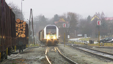 Güterzug fährt in Bahnhof Oberwart ein