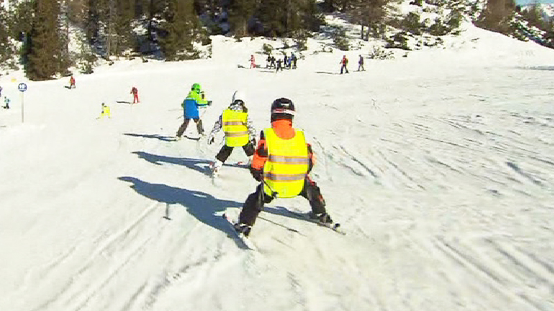 Kinder fahren Ski
