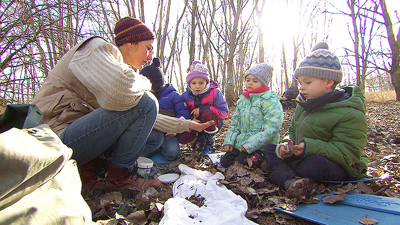 Kinder erforschen Regenwürmer in Rust